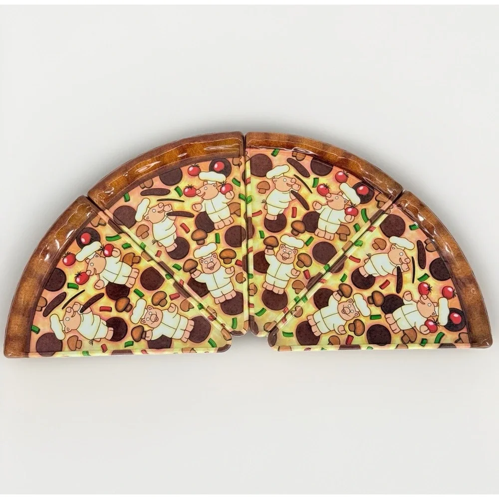 Deborah Mallow Pig Chef Pizza Slice Plates Set of 4 Melamine Vintage